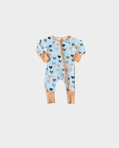 Boy's Footless Romper - Hearts