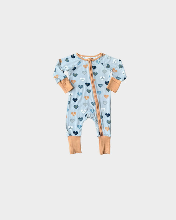 Boy's Footless Romper - Hearts