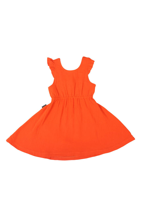 Linen Ruffle Open Back Dress - Tangerine