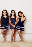 Gemma Satin Navy Mini Skirt with Pink Lace