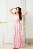 Noa Satin Pink Top with Red Rose Tie Back