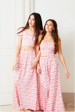 Noa Satin Pink Top with Red Rose Tie Back