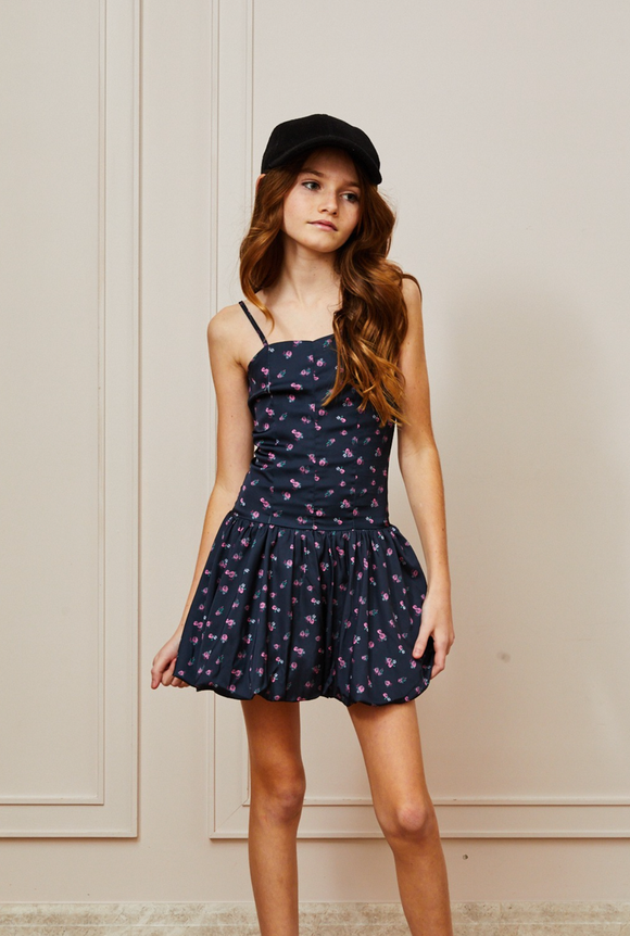 Bailey Satin Ballet Dress - Navy Rose