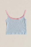 Lizzie Blue Heart Pointelle Tank with Pink Lace