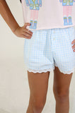 Gingham Lace Trim Boxer Shorts - Blue