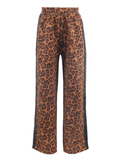 Leopard Print Sequin Trim Wide Leg Track Pants