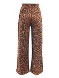 Leopard Print Sequin Trim Wide Leg Track Pants