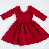 Collared Sleeve Twirl Dress - Solid Classic Red