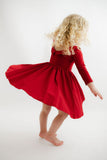 Collared Sleeve Twirl Dress - Solid Classic Red