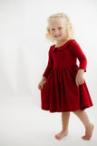 Collared Sleeve Twirl Dress - Solid Classic Red