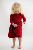 Collared Sleeve Twirl Dress - Solid Classic Red