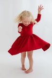 Collared Sleeve Twirl Dress - Solid Classic Red