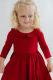 Collared Sleeve Twirl Dress - Solid Classic Red