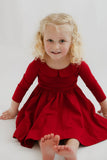 Collared Sleeve Twirl Dress - Solid Classic Red