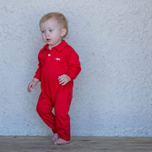 SBC Signature LS Polo Romper - Red