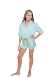 Kids Silky Short Sleeve Short Set -  Turquoise