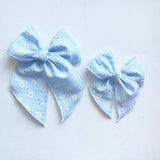 Vintage Blue Seersucker Daisy Elle Bow