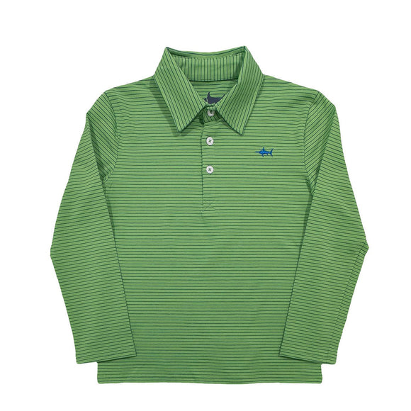 Banks Performance LS Polo - Green+Blue Stripe