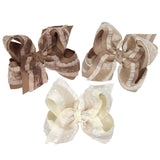 Double Ruffle/ Grosgrain Layered Hair Bow: Taupe / 5.5" Huge