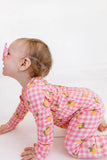 Lemon Gingham Zipper Romper