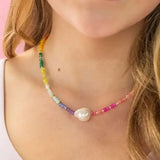 Color Pop - Rainbow Pearl Gemstone Bead Necklace