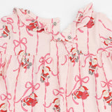 Bows & Santa - Long Sleeve Gown with Ruffle Collar