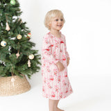 Bows & Santa - Long Sleeve Gown with Ruffle Collar