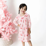 Bows & Santa - Long Sleeve Gown with Ruffle Collar