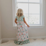 Christmas Tree Check Ruffle Lounge Gown