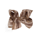 Double Ruffle/ Grosgrain Layered Hair Bow: Oatmeal / 5.5" Huge