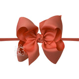 1/4" NYLON PANTYHOSE HEADBAND W/SIGNATURE GROSGRAIN BOW: MANDARINE ORANGE / 5.5" Huge
