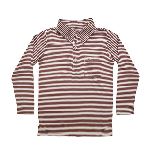 Inshore LS Performance Polo - Maroon Stripe