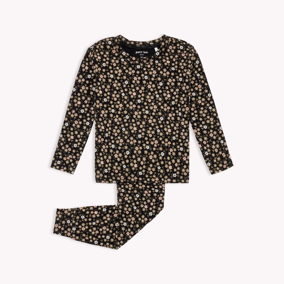 Floral Print on Black Modal Blend Jersey Pajama