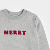 Merry in Chenille on Heather Grey Fleece Sweatshirt