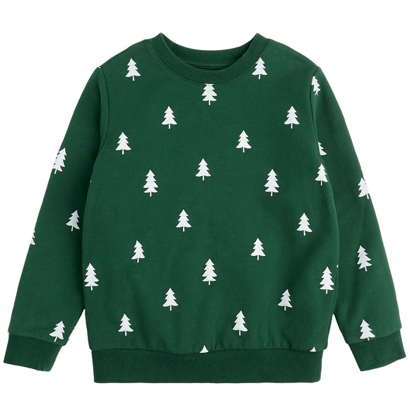 Pine Trees Print on Trekking Green Fleece Sweatshirt