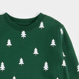 Pine Trees Print on Trekking Green Fleece Sweatshirt