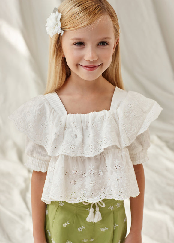 Girls Ruffled Embroidered Blouse
