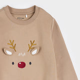 Little Reindeer on Taupe Fleece Sweatshirt