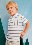 Boys Striped Polo Shirt with Pocket - Cream