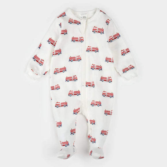 Fire Truck Print on Off-White Sleeper