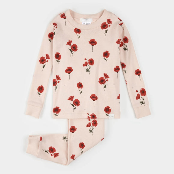 Poppy Print on Light Pink Infant PJ set