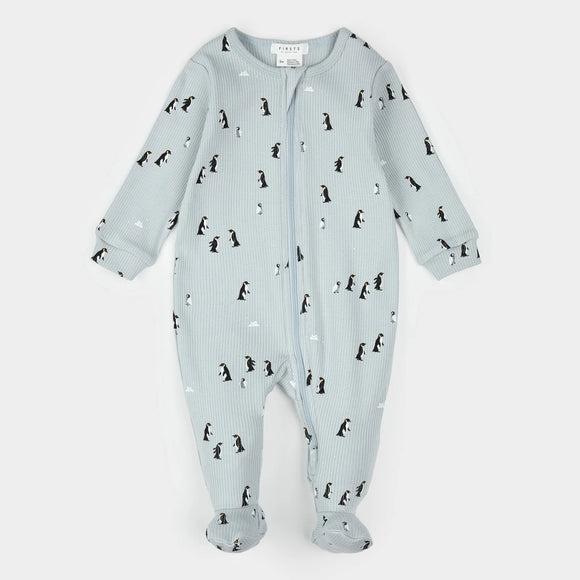 Penguin Print on Pearl Blue Sleeper