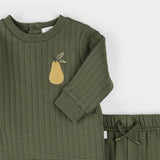 Pear Print on Fall Green Quilted Set