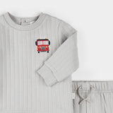 Fire Truck Print on Grey Quilted Jersey Set