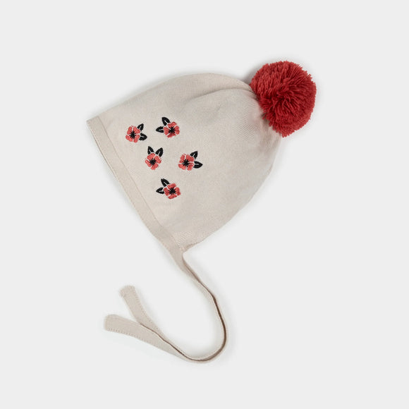 Poppy Print on Beige Knit Bonnet