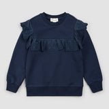 Blue Eyelet Detail Long-Sleeve Top