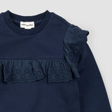 Blue Eyelet Detail Long-Sleeve Top
