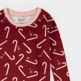 Candy Cane Print on Red PJ Set - Kids