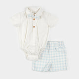 Poplin Shirt and Checkered Shorts 3pc Set