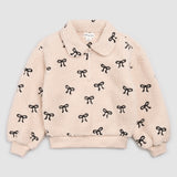 Bows Embroidered Sherpa Almond Half-Zip Pull-Over